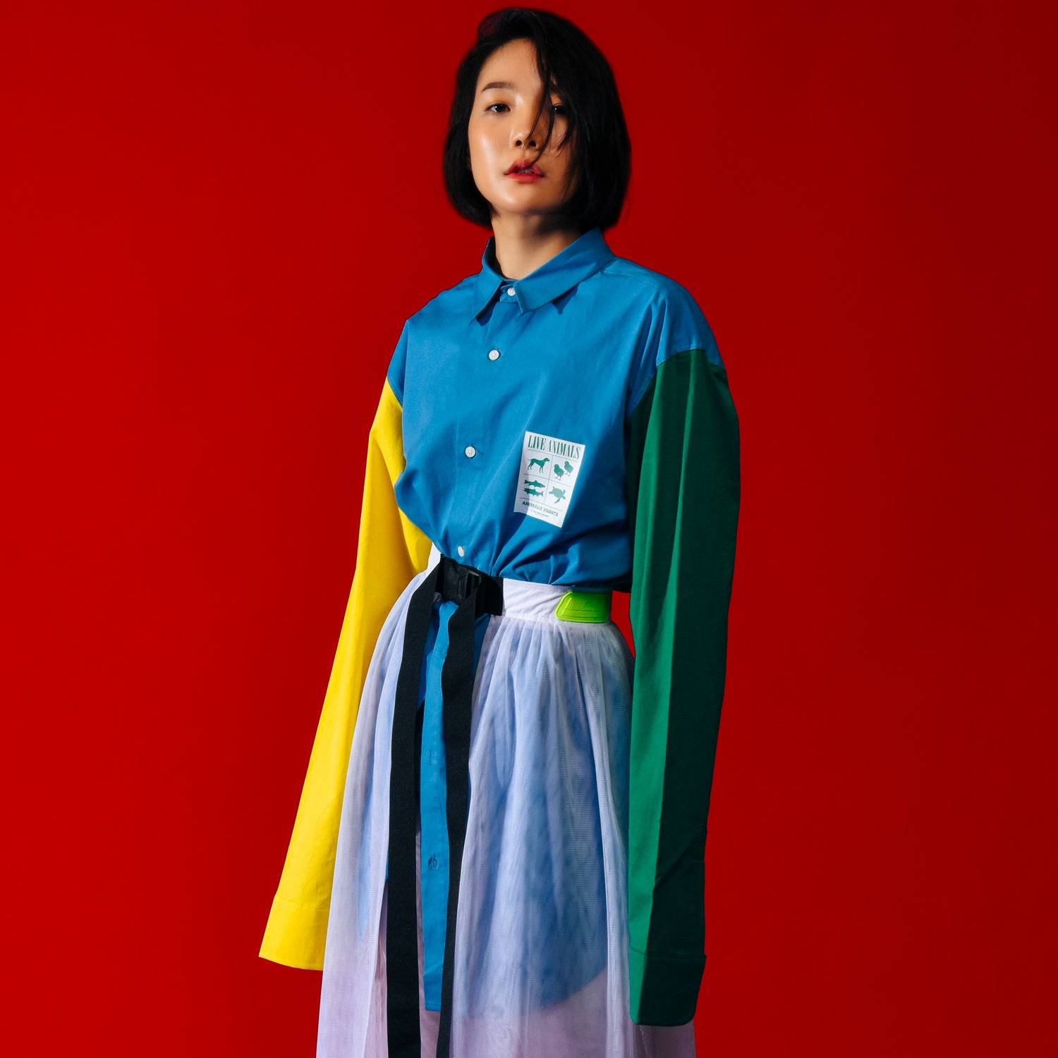 カラーブロックシャツ[[UNISEX] Colour-Block Shirt (Blue)