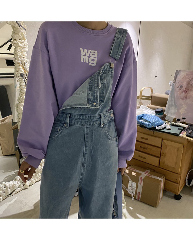 light blue denim overall pants