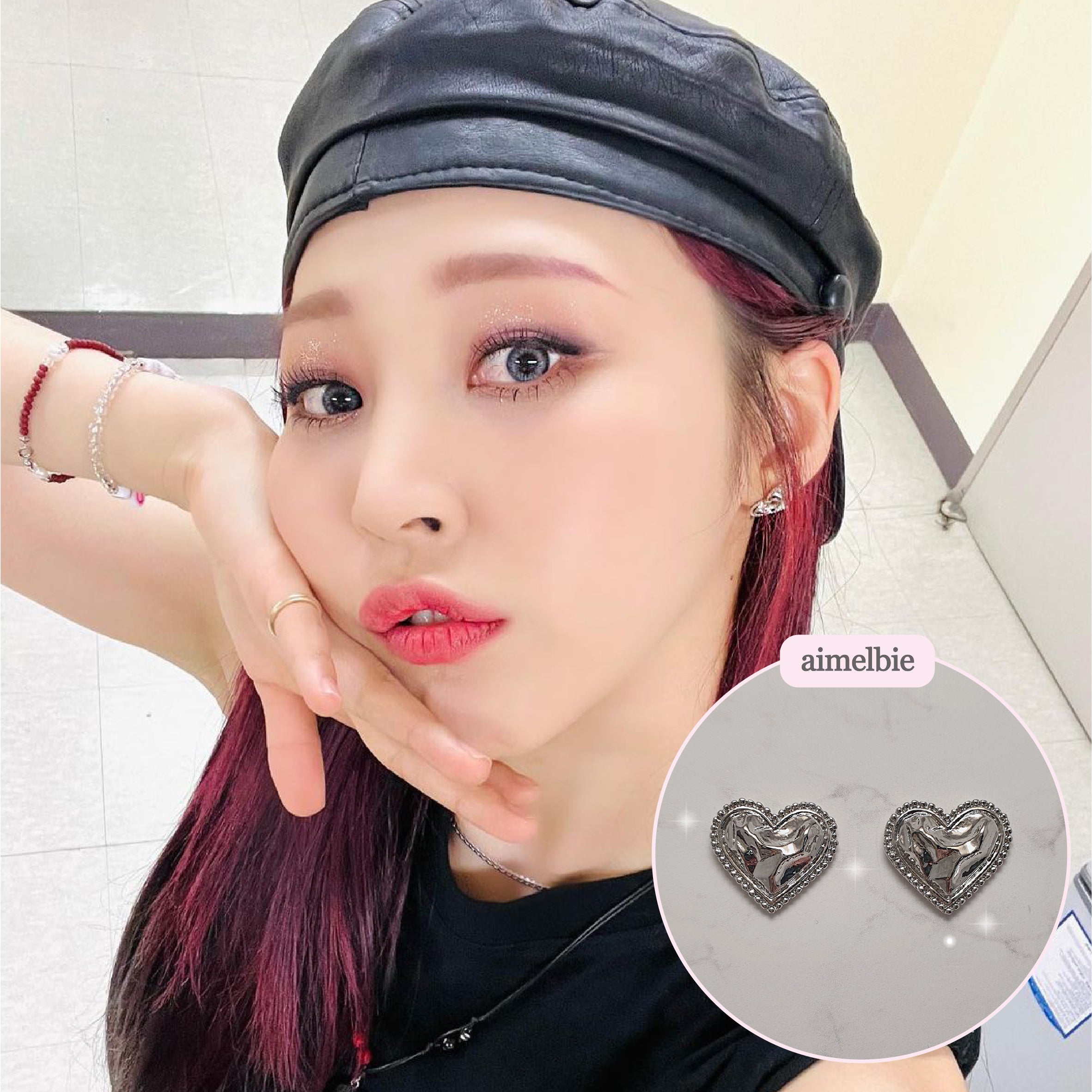  Silver Laced Hearts Piercing (Red Velvet Joy, IVE Gaeul, ITZY Yuna, fromis_9 Jiwon, Mamamoo Moonbyul Earrings)