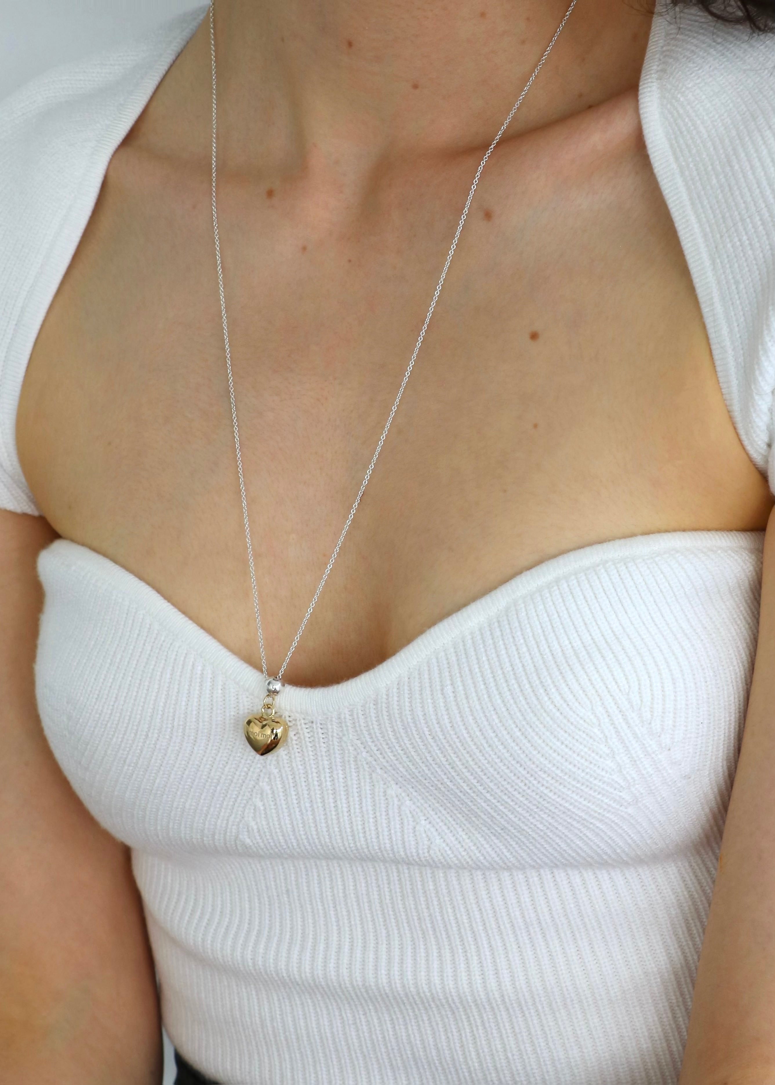 Heart ball long necklace / 14k gold plated