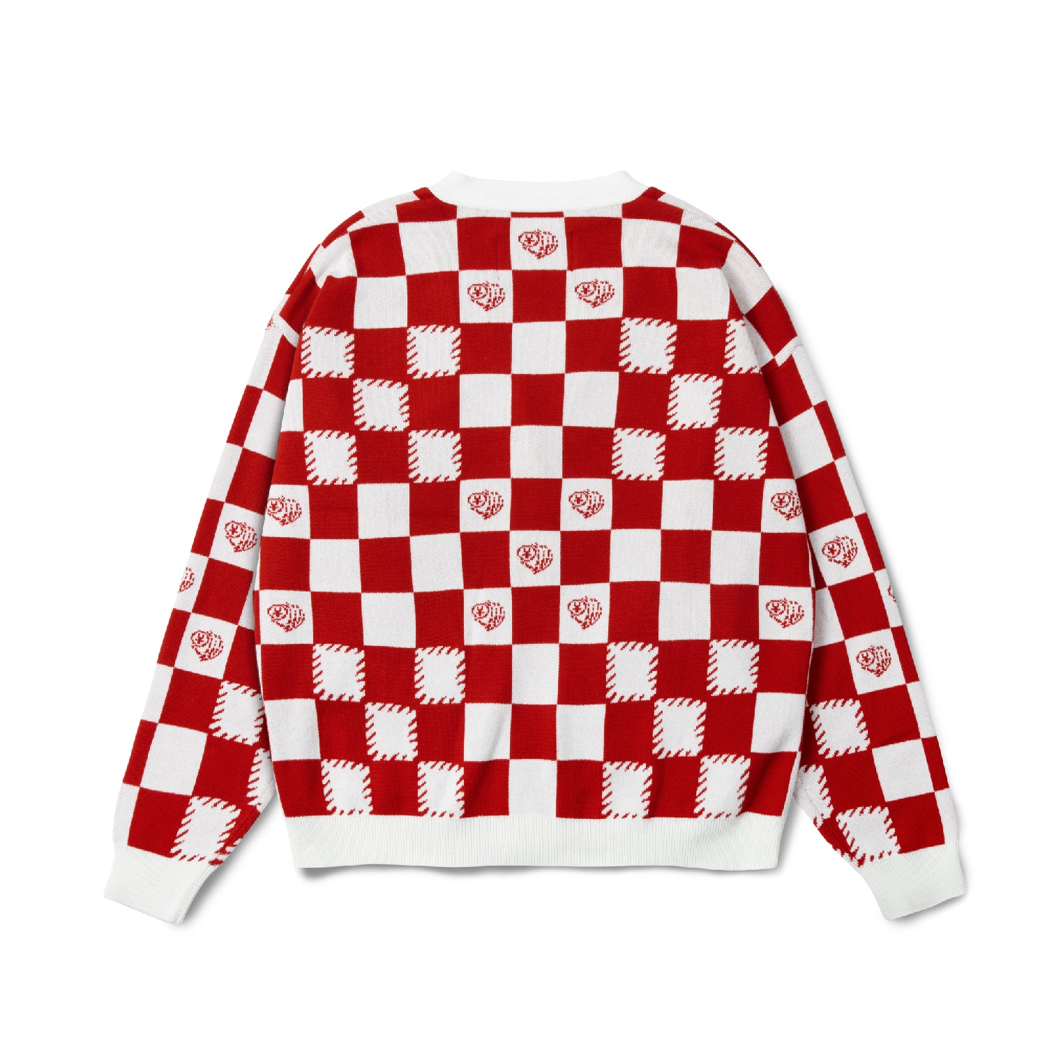 Checkerboard Knit Cardigan - Red