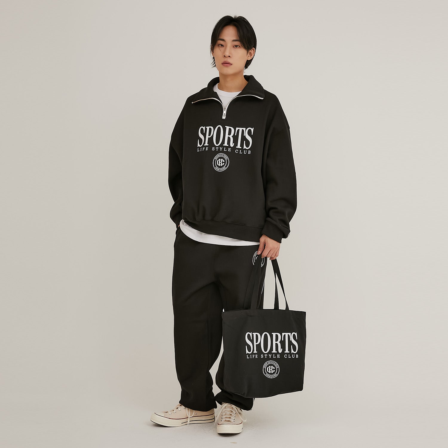 SPORTS EMBLEM ZIP-UP COLLAR SWEATSHIRTS