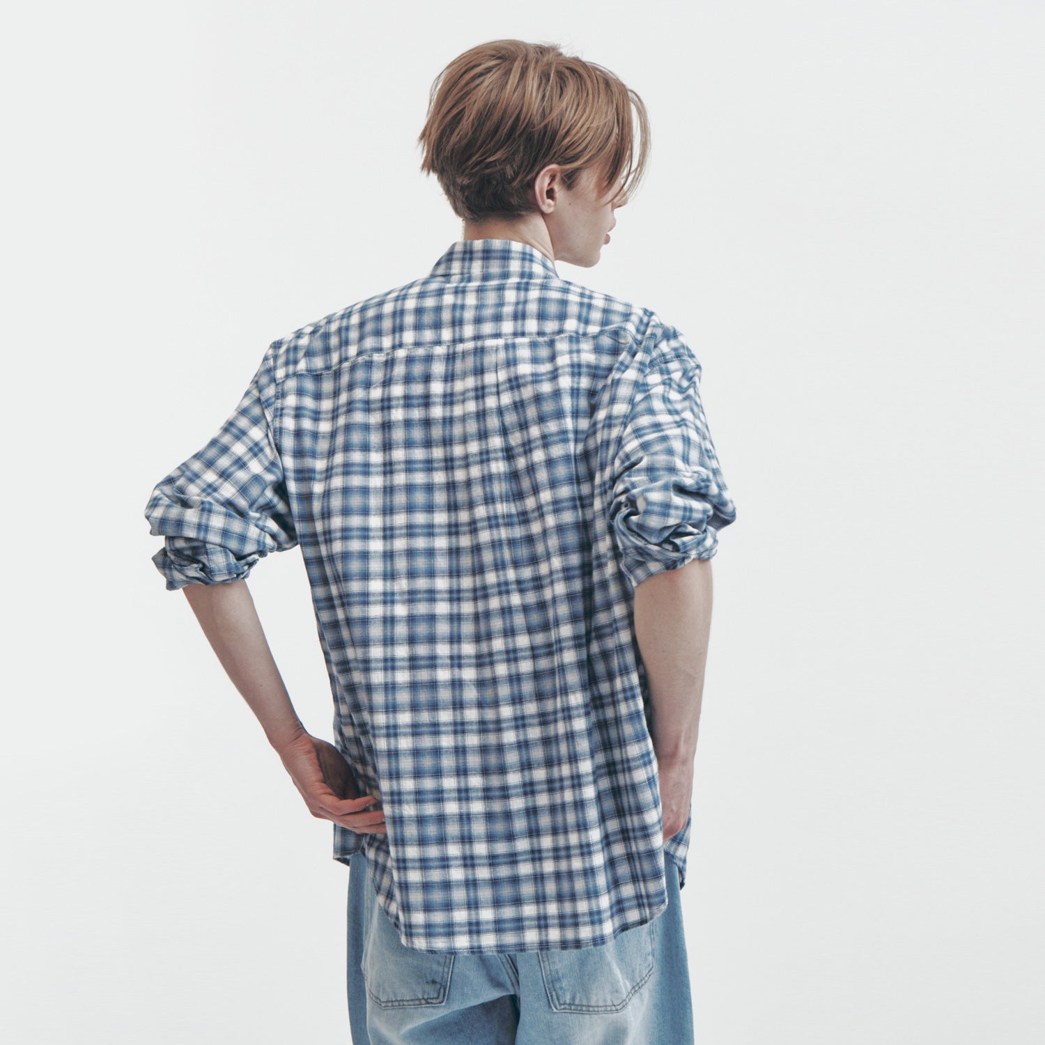 ONE POCKET CHECK SHIRTS (NAVY)