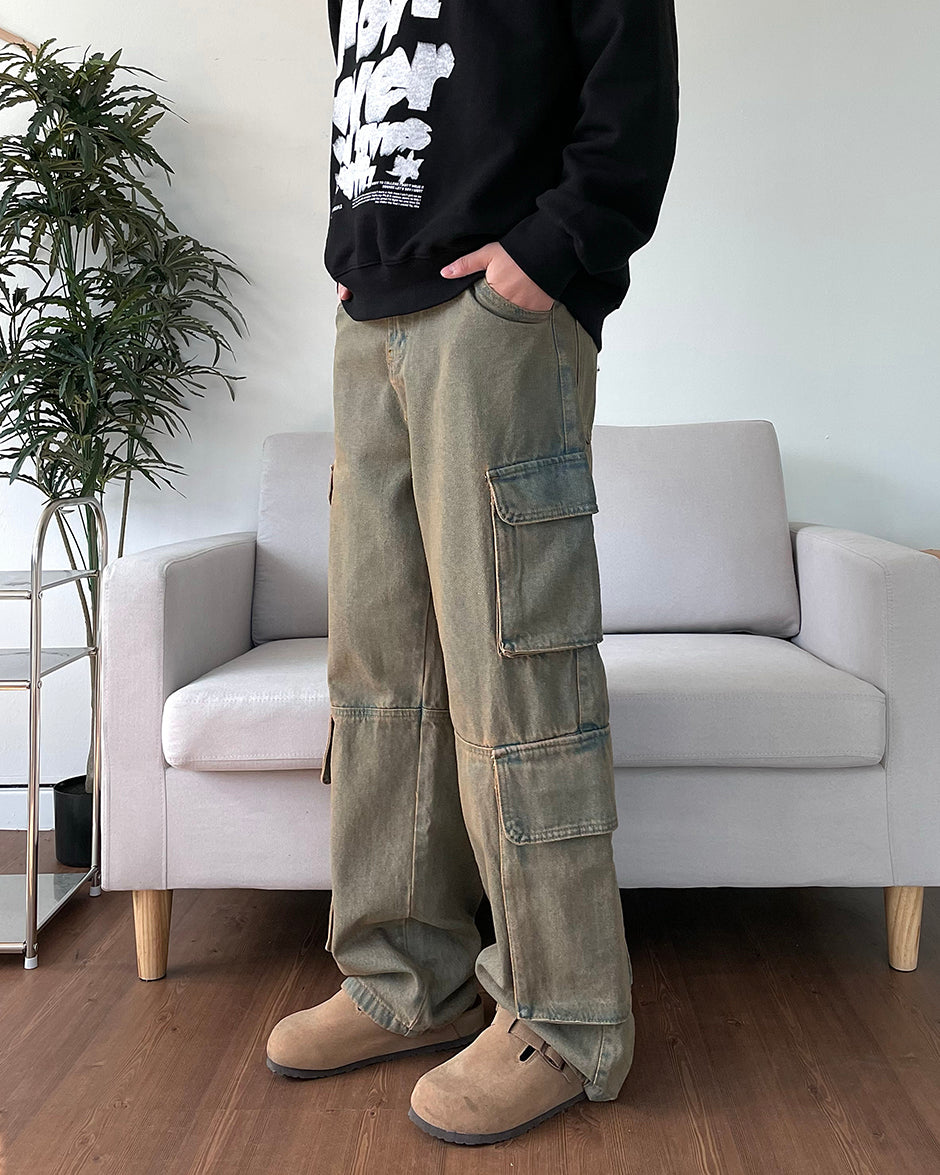 Multi-cargo sand denim pants