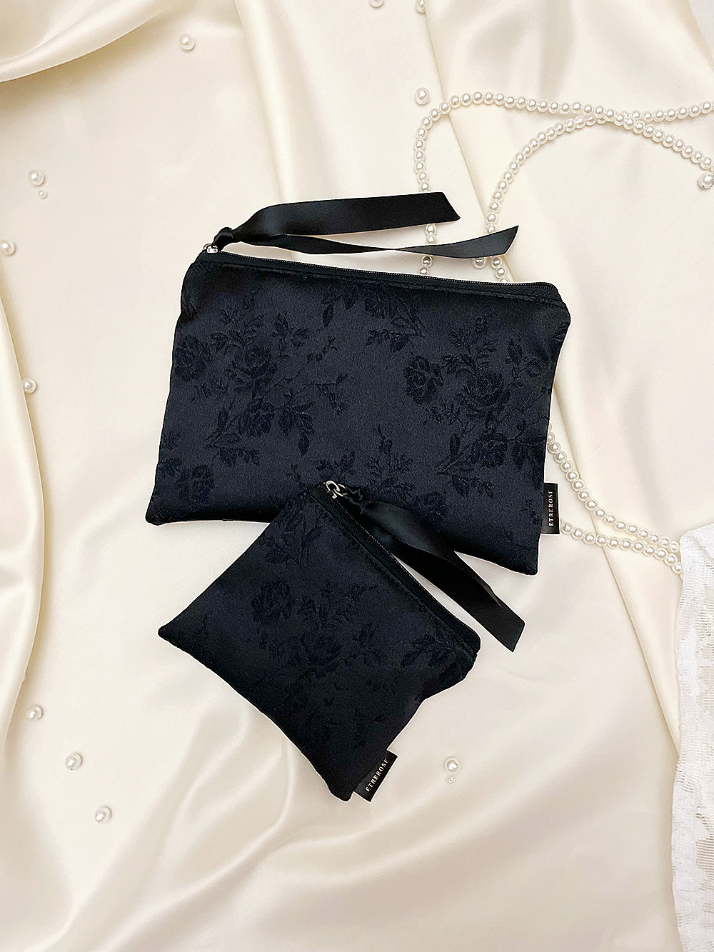 Rose Embroidery Satin Zip-pouch (SET/3color)