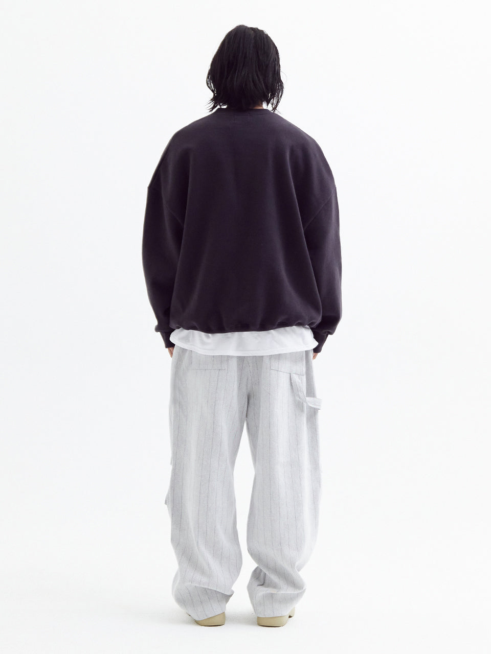 Stripe parachute denim Pants White