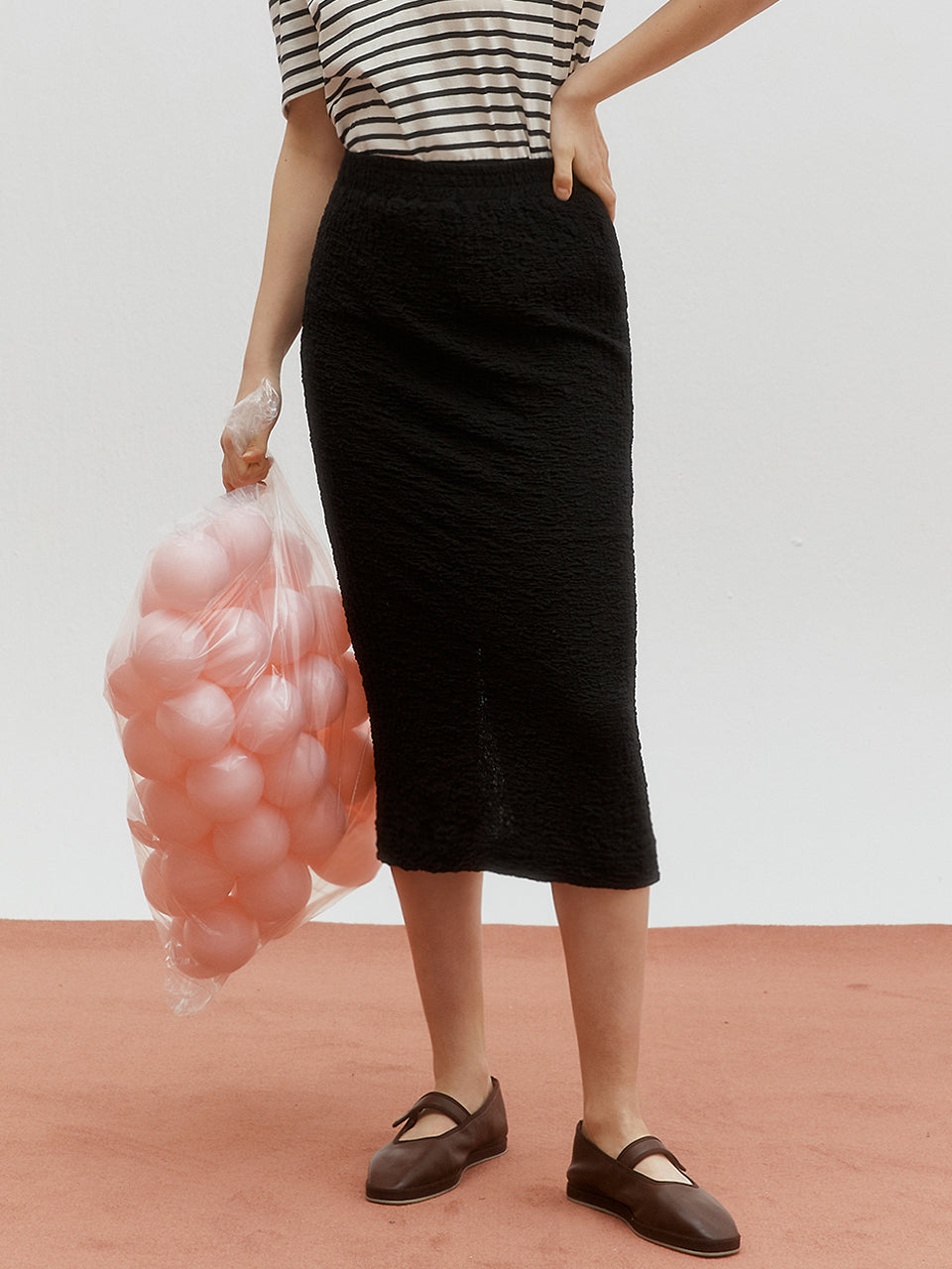 Crinkle slit skirt - Black