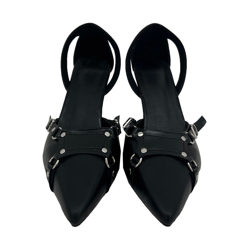 Y2K Silver Belted Stiletto High Heels (Black)