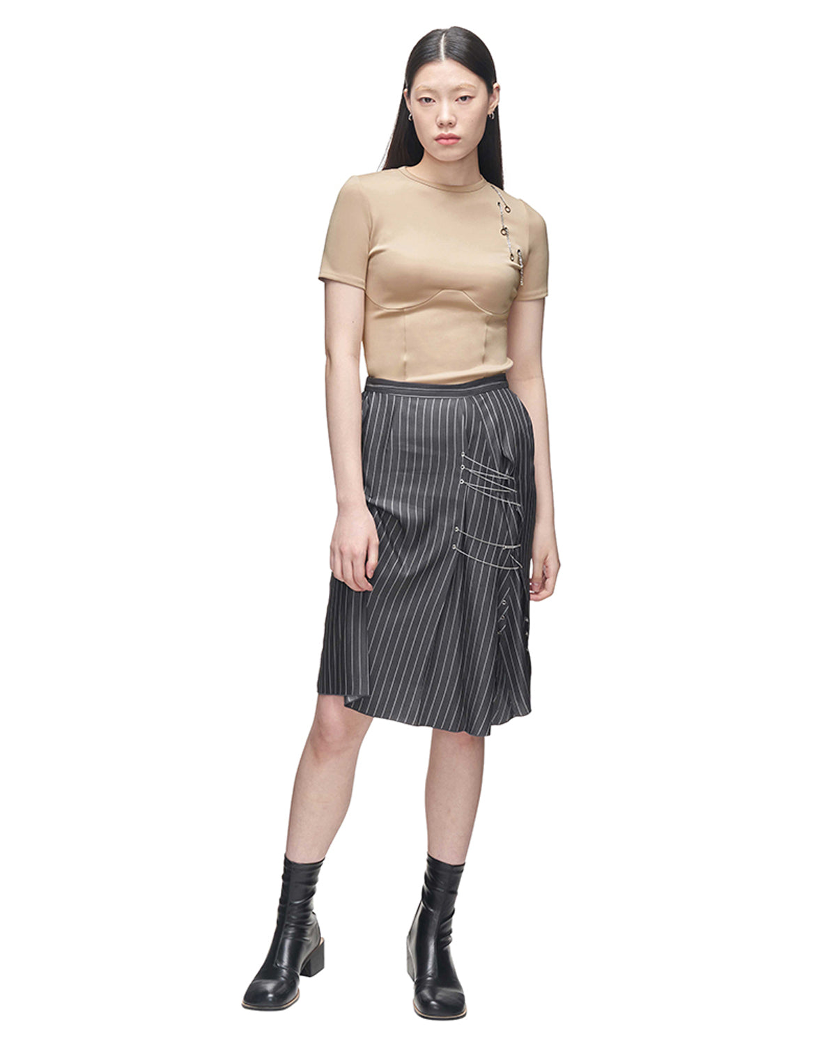 DOZI - Stripe Eyelet Skirt _ Dark Grey