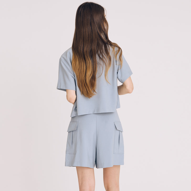 CROP TWO POCKET SHIRT(SKYBLUE)