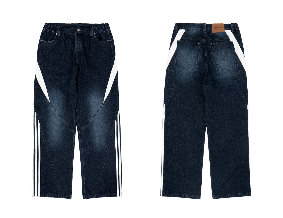 versatile deconstructed washed leather striped jeans