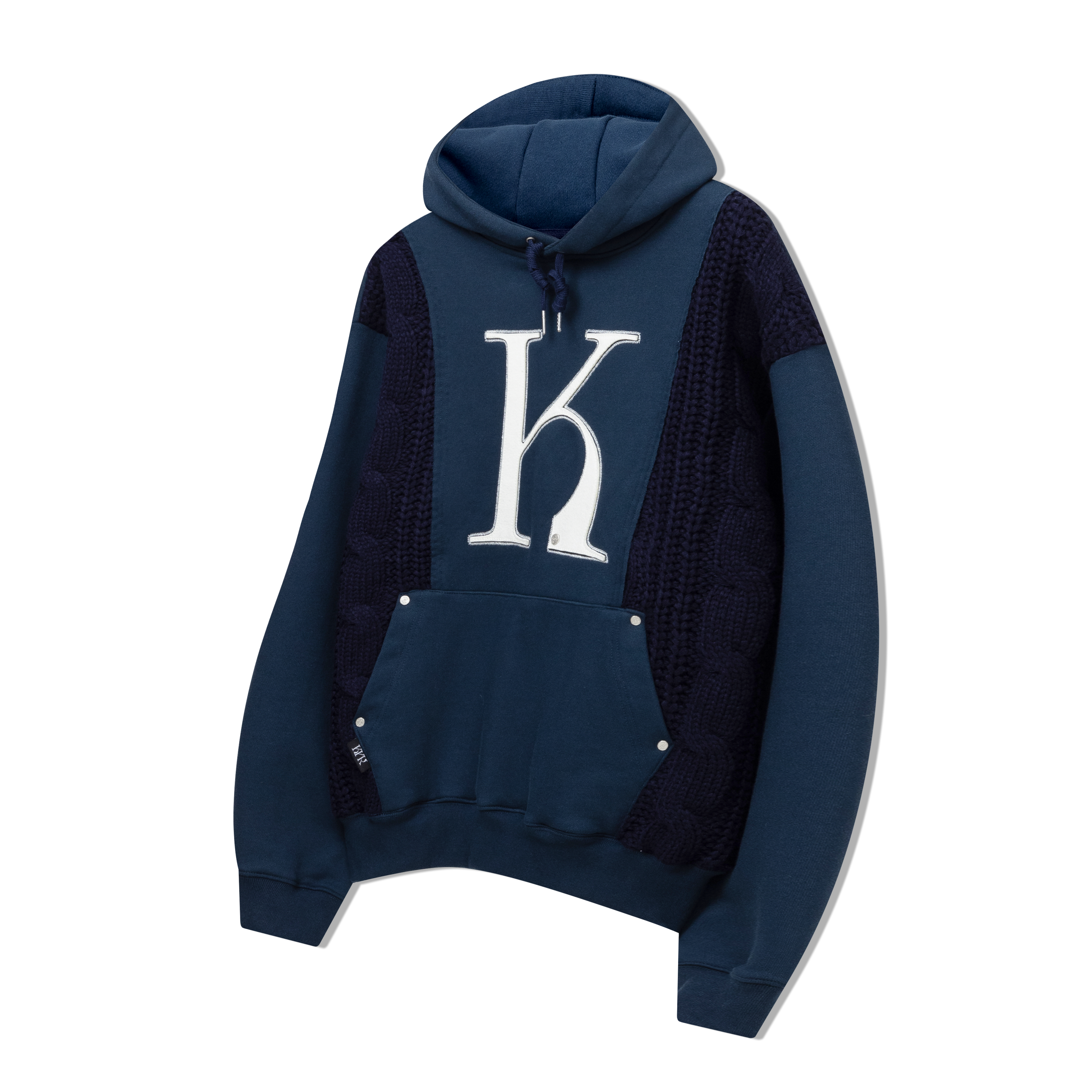 Mixed Fabric Knit KUYRI K Hoodie (Navy Peony)