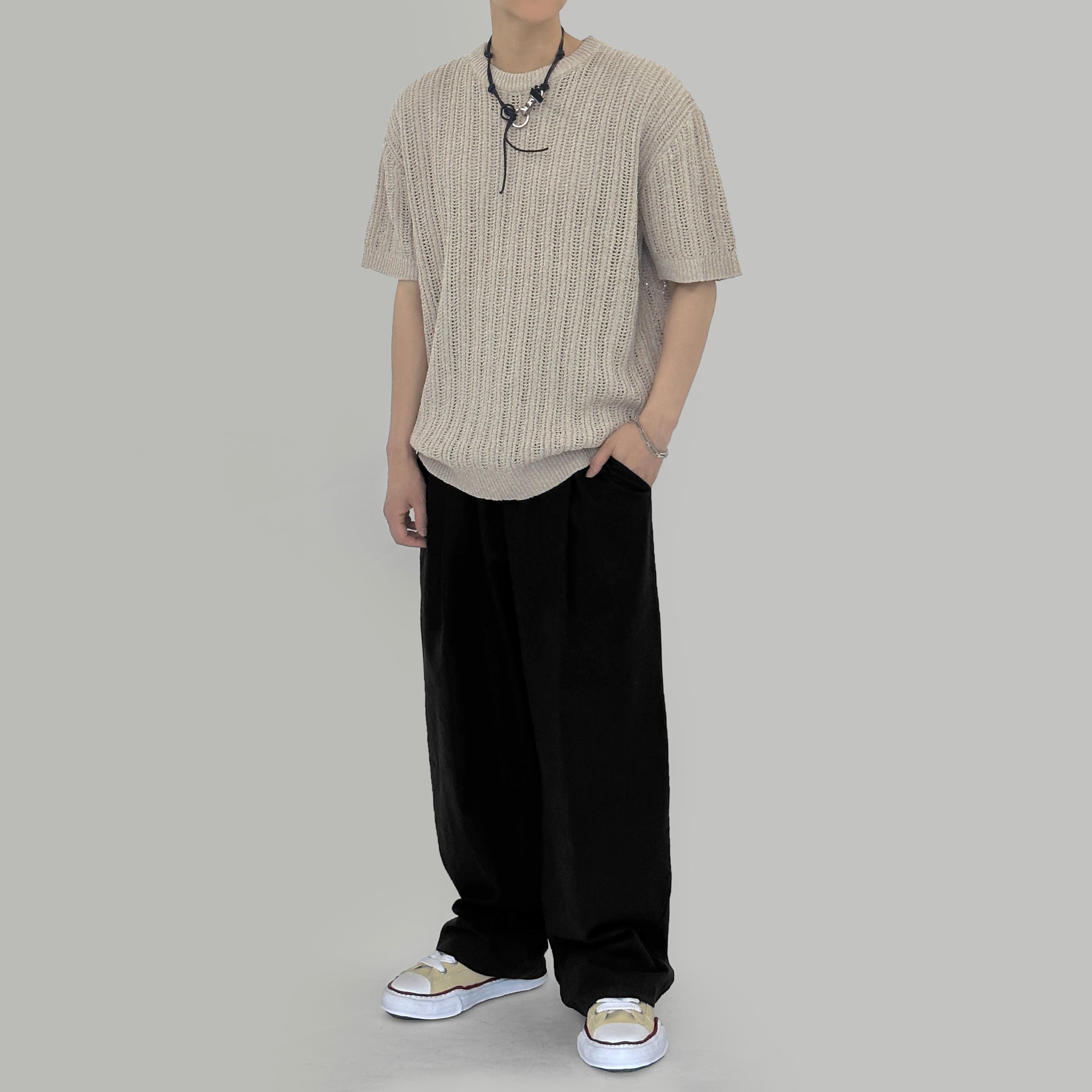 Banding linen wide pants