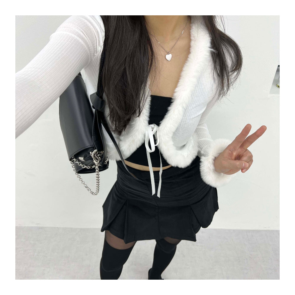 Soft fur ribbon cardigan (2 Color)