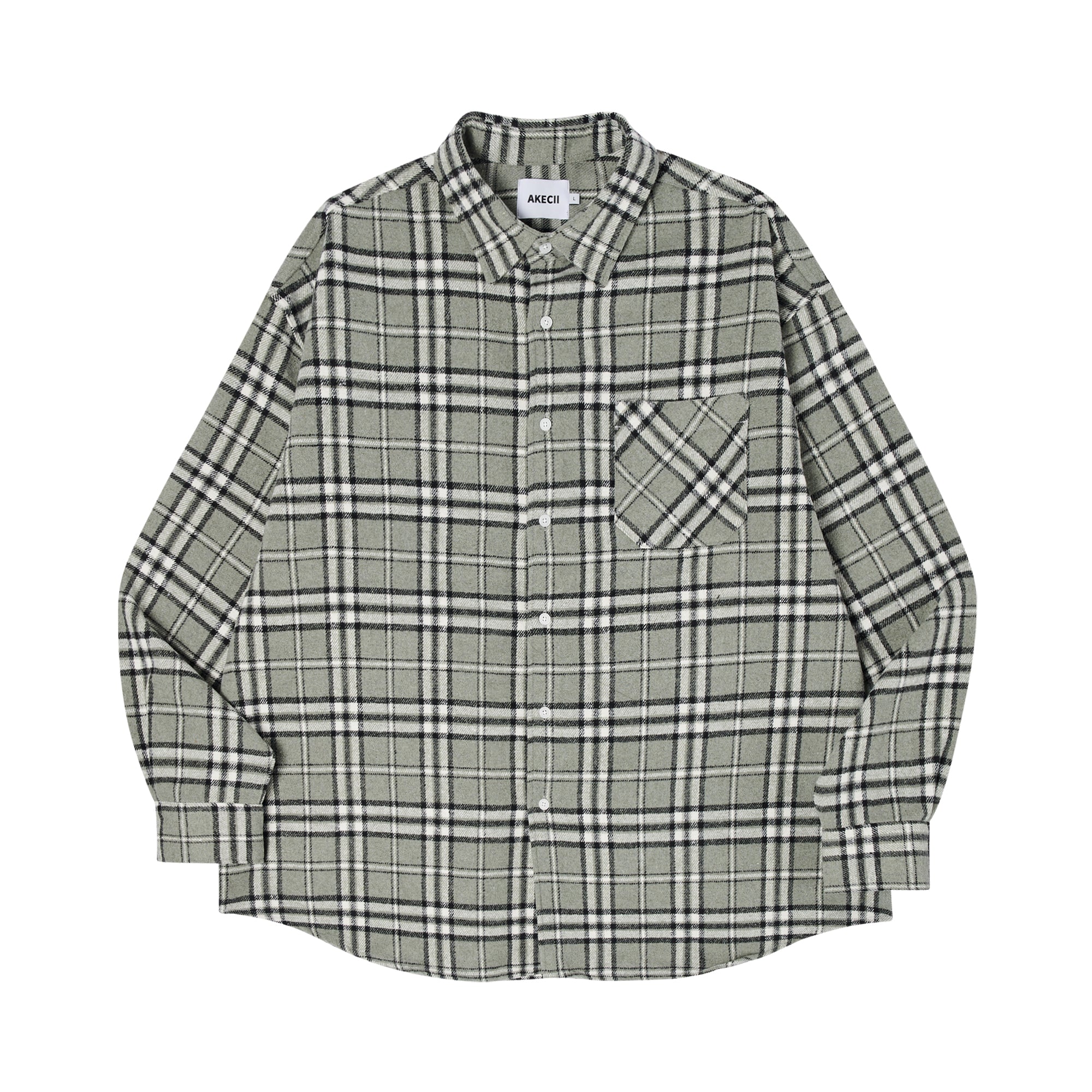 Loose wool check shirts Gray