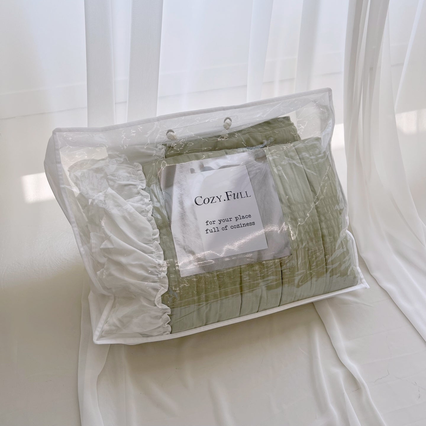 Shirring ruffle light comforter set - Milky Green - Q