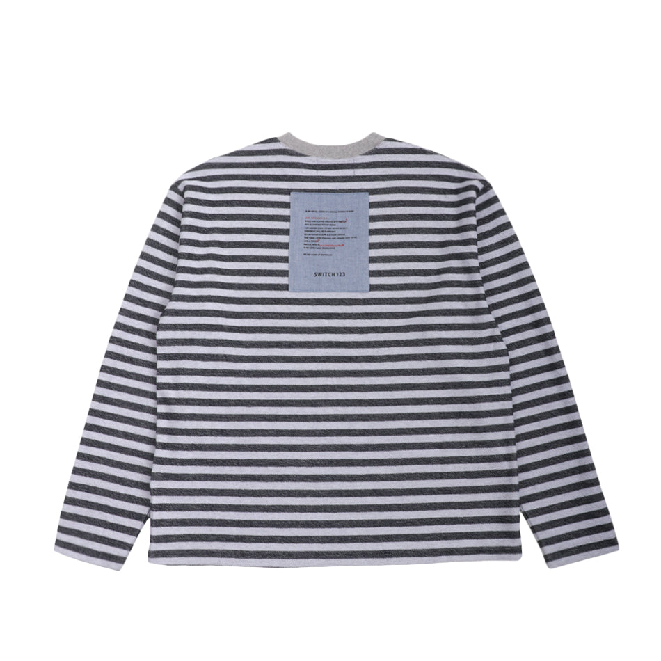 ZOMBIE CONCENTRIC PLUG REVESE STRIPE T-SHIRTS _ MELANGE GREY&NAVY STRIPE