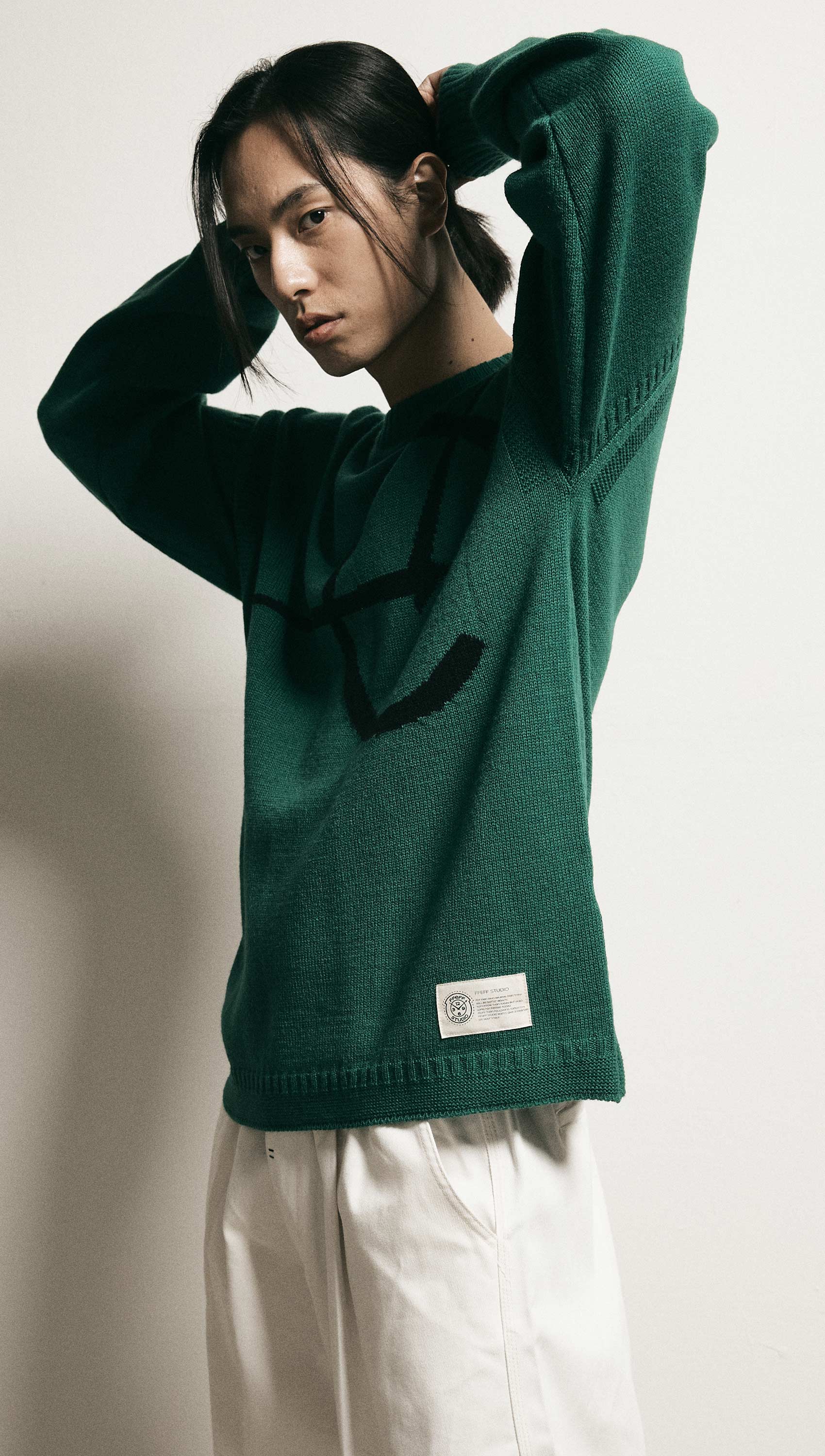 Signature logo round wool pullover (Green)