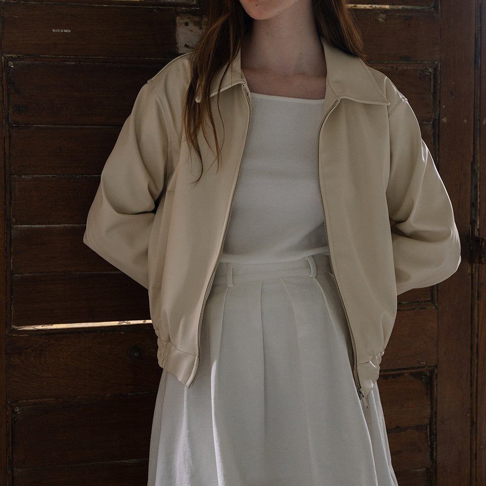 Leather Bomber Jacket - Ivory