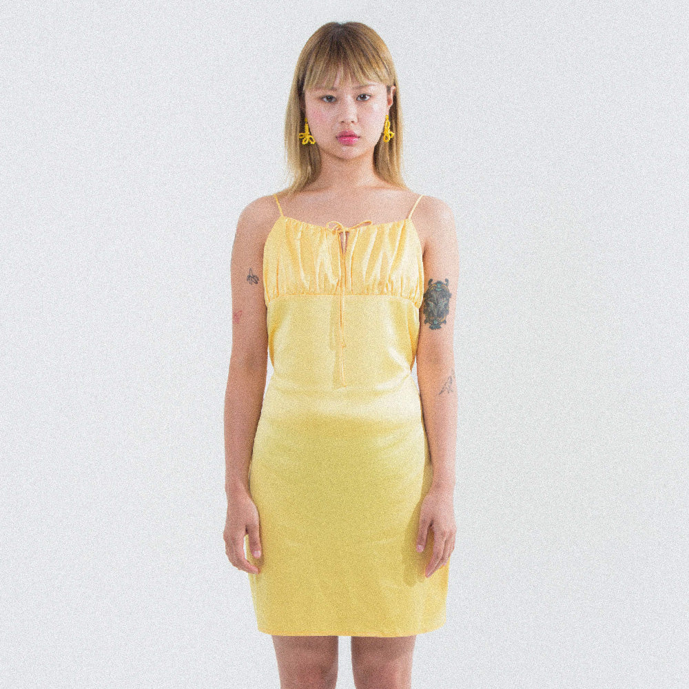 SHIRRING SLIP MINI DRESS_YELLOW