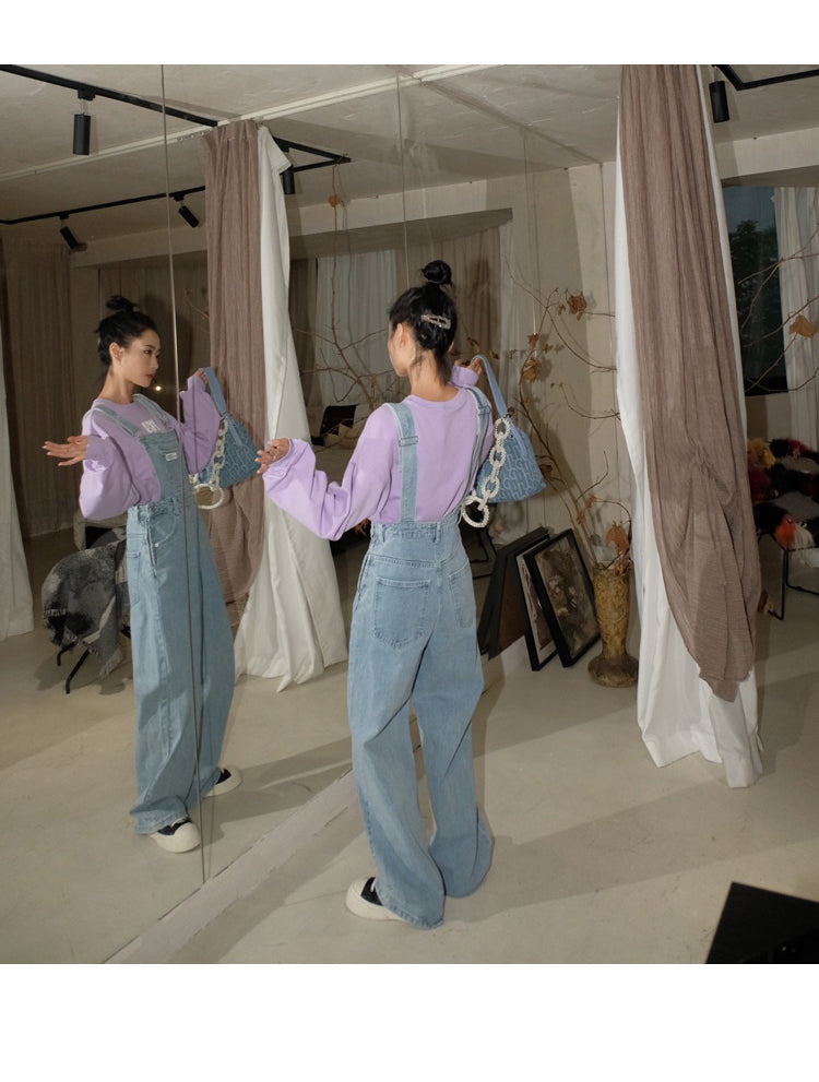 light blue denim overall pants