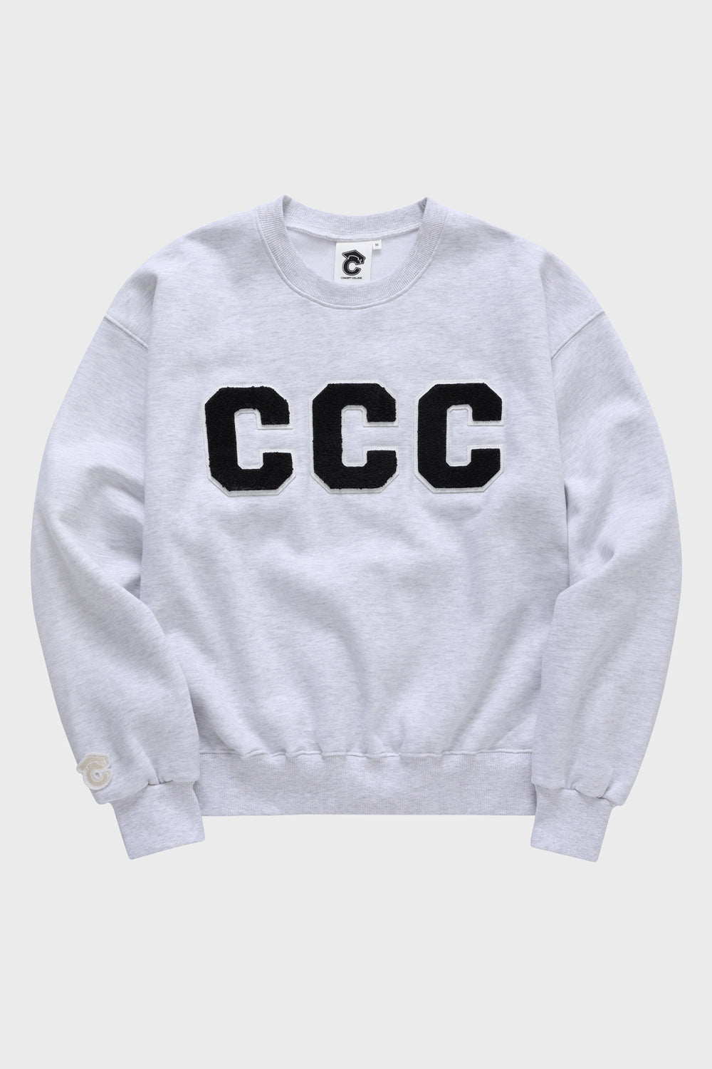 ブラックCCCワッペンスウェットシャツ・アッシュグレー［ユニセックス］/ CCC Black Patch Unisex Ash Grey Sweat Shirt