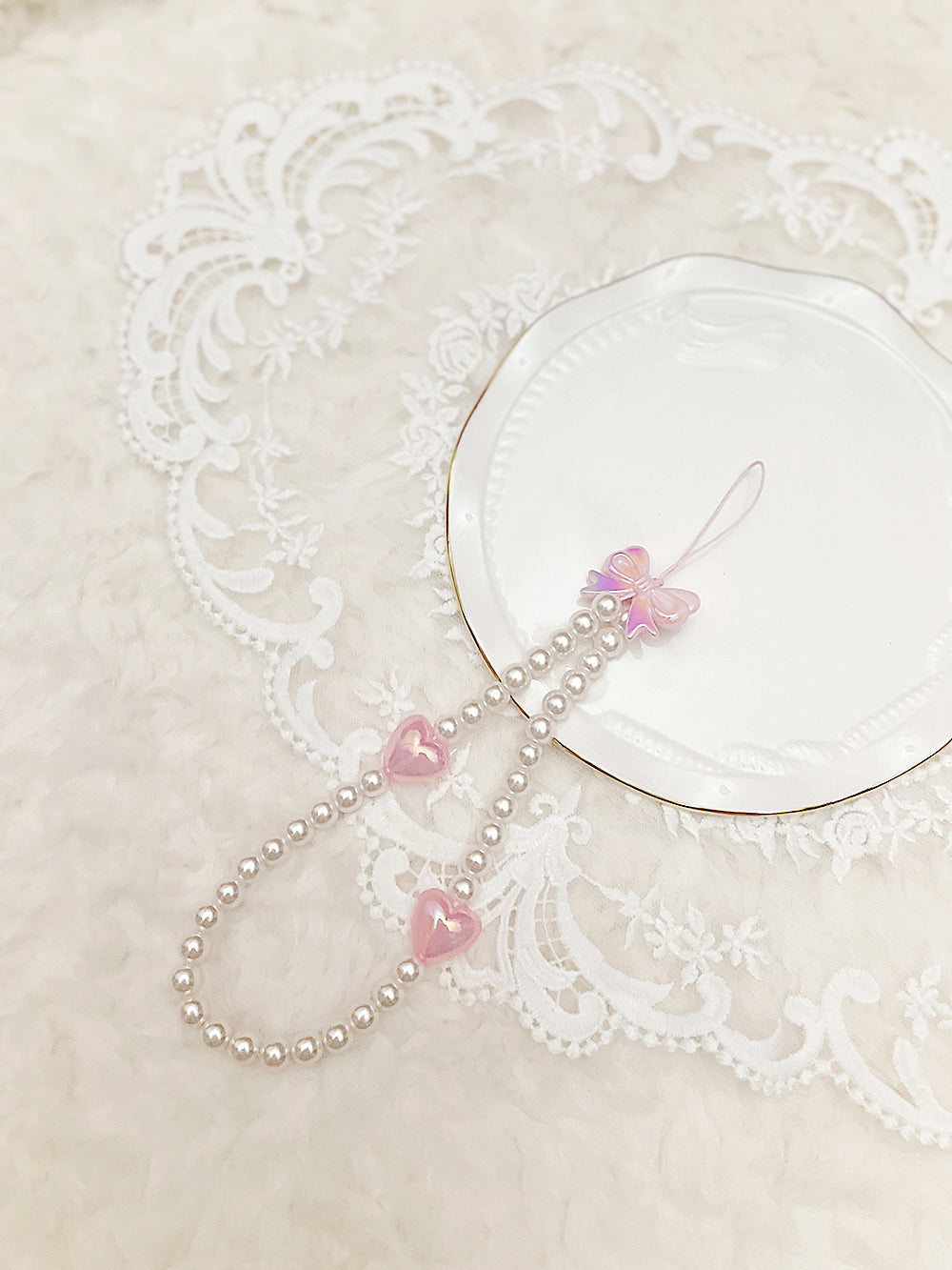 Pastel Ribbon Pearl Key Ring (3color)