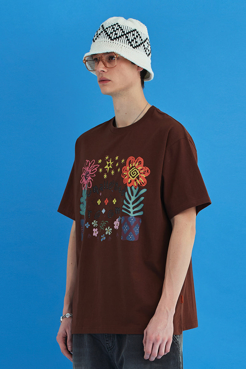 FLOWER ARGYLE T SHIRT / BROWN