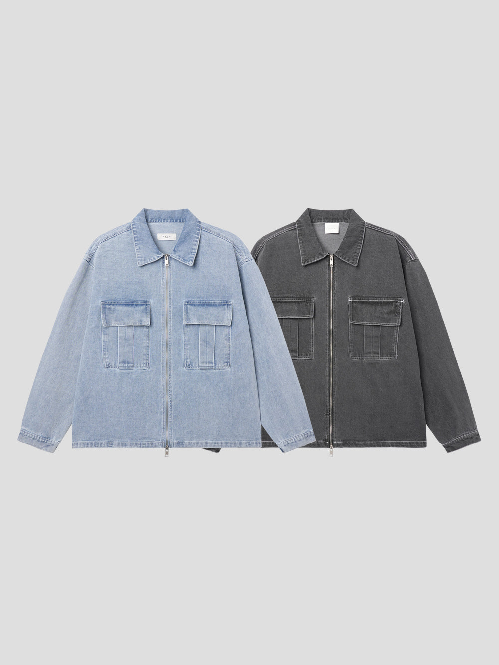 Box pocket denim zip-up 2color