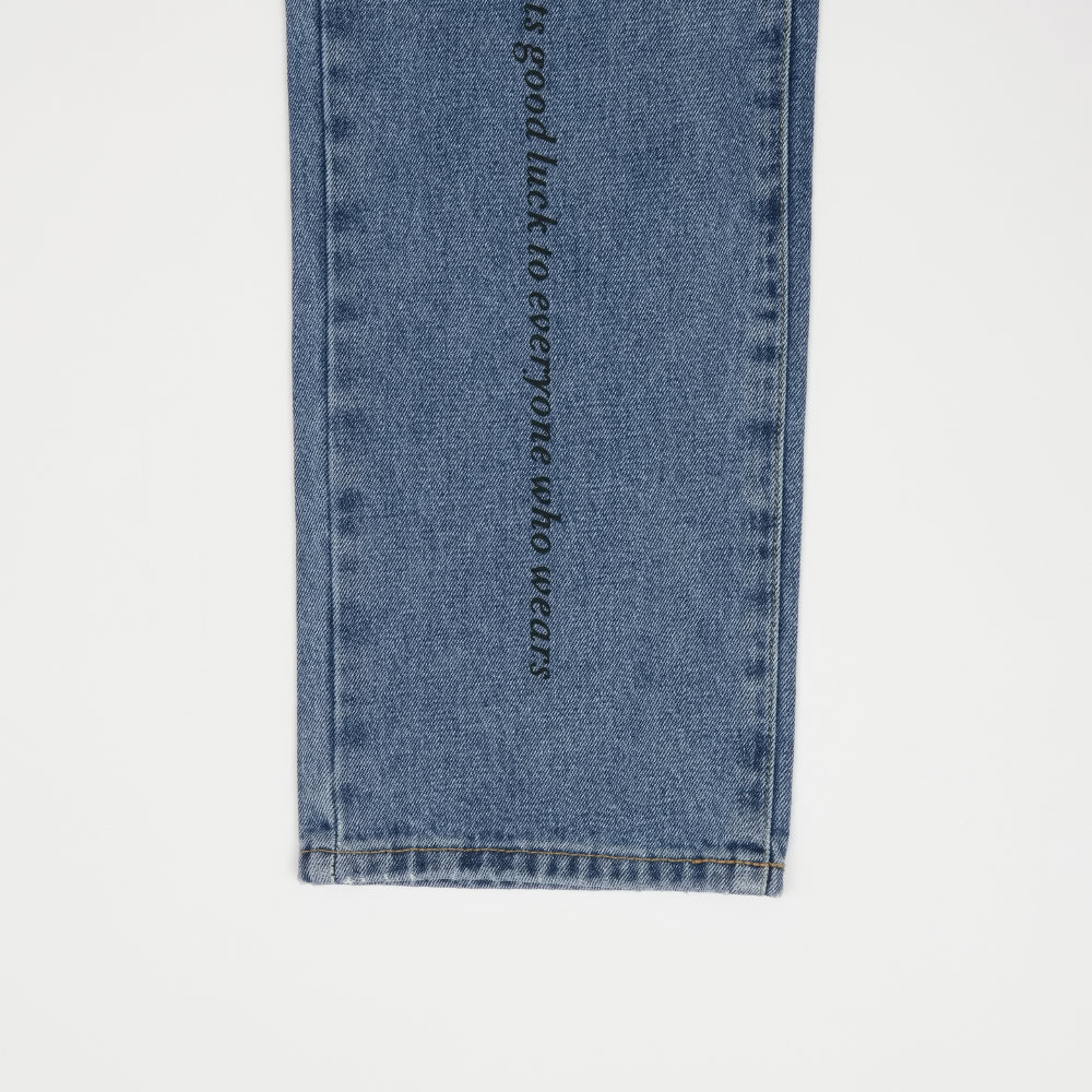 LETTERING STRAIGHT FIT DENIM PANTS [6886]