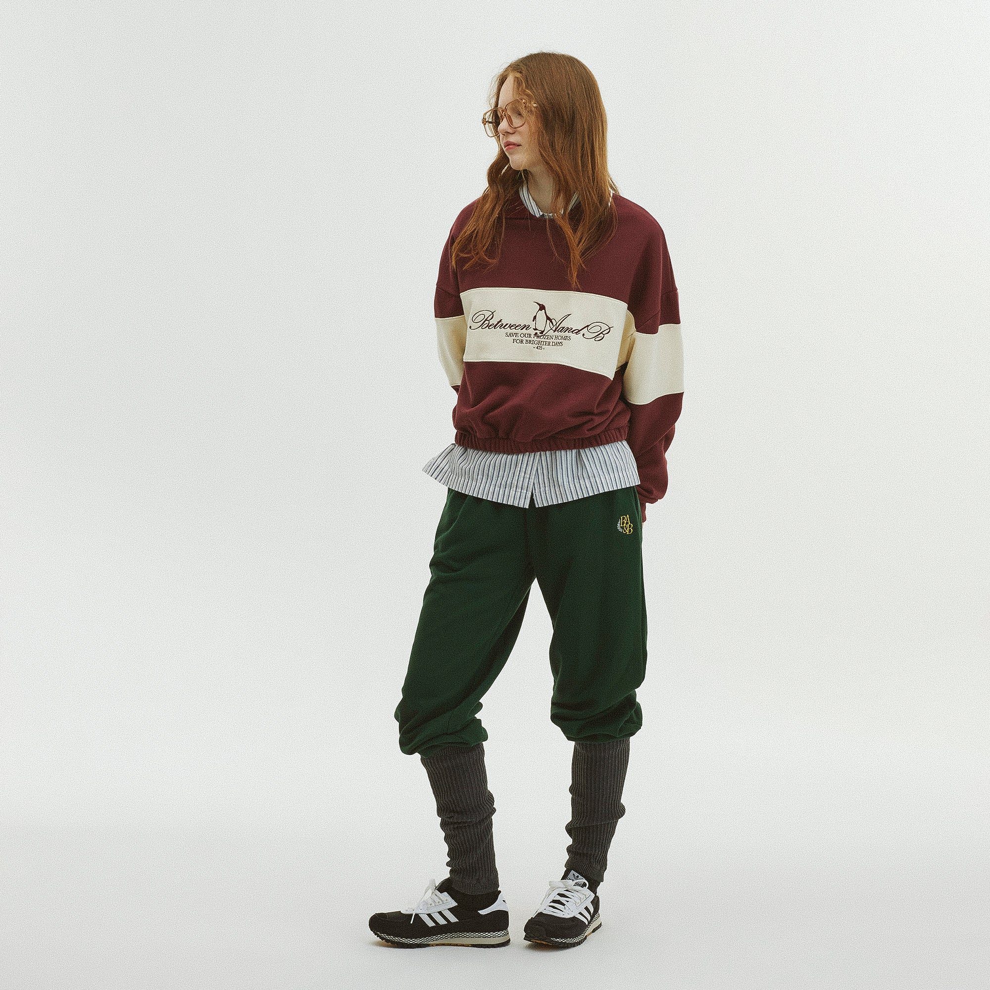 COLOR BLOCK COLLAR SWEATSHIRT_BURGUNDY