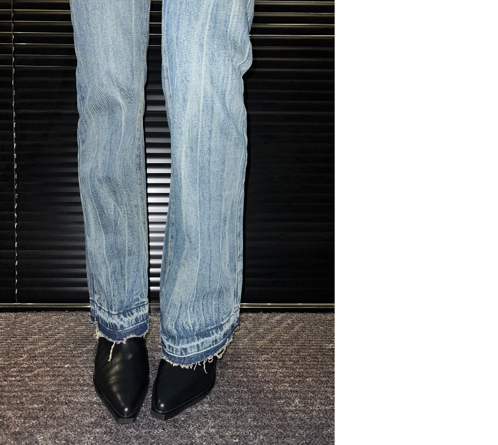 Y2K low-rise wrinkle pocket boots-cut pants (Denim)