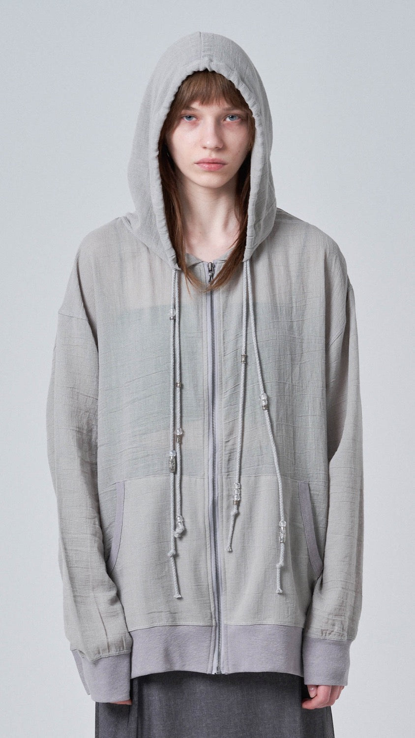 Oversized hood zip up_llight khaki gray