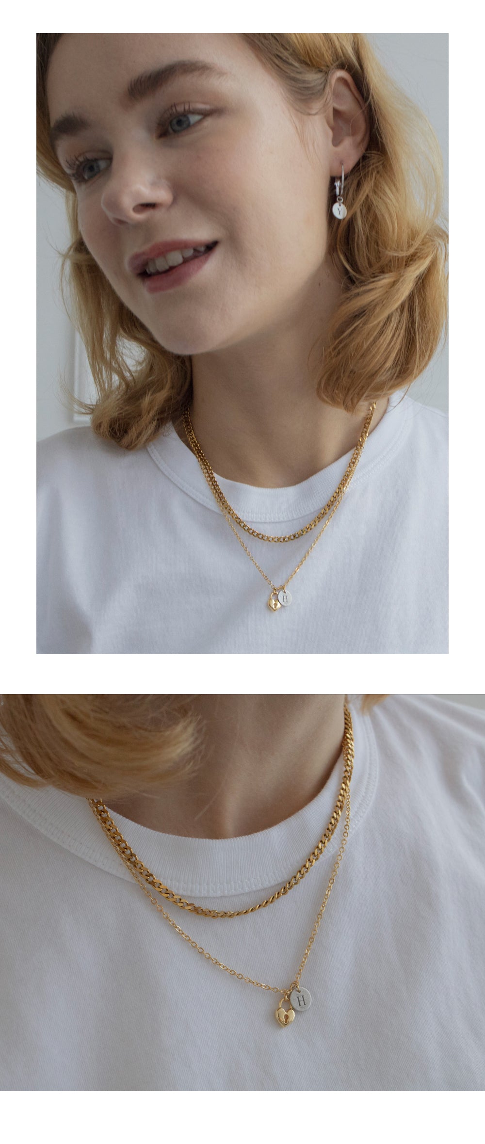 Vintage initial with layered chain necklace