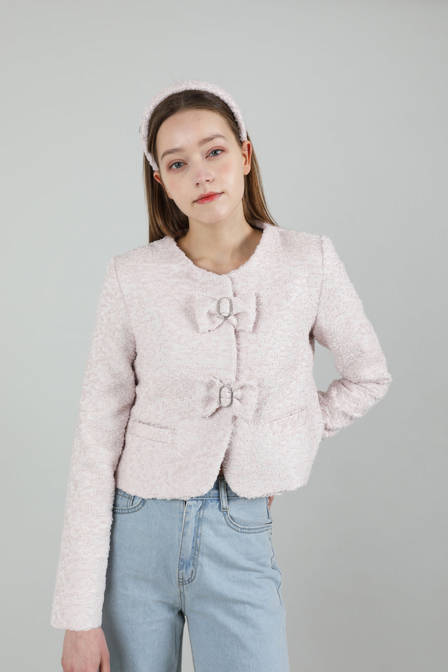 Tweed Ribbon Jacket Pink