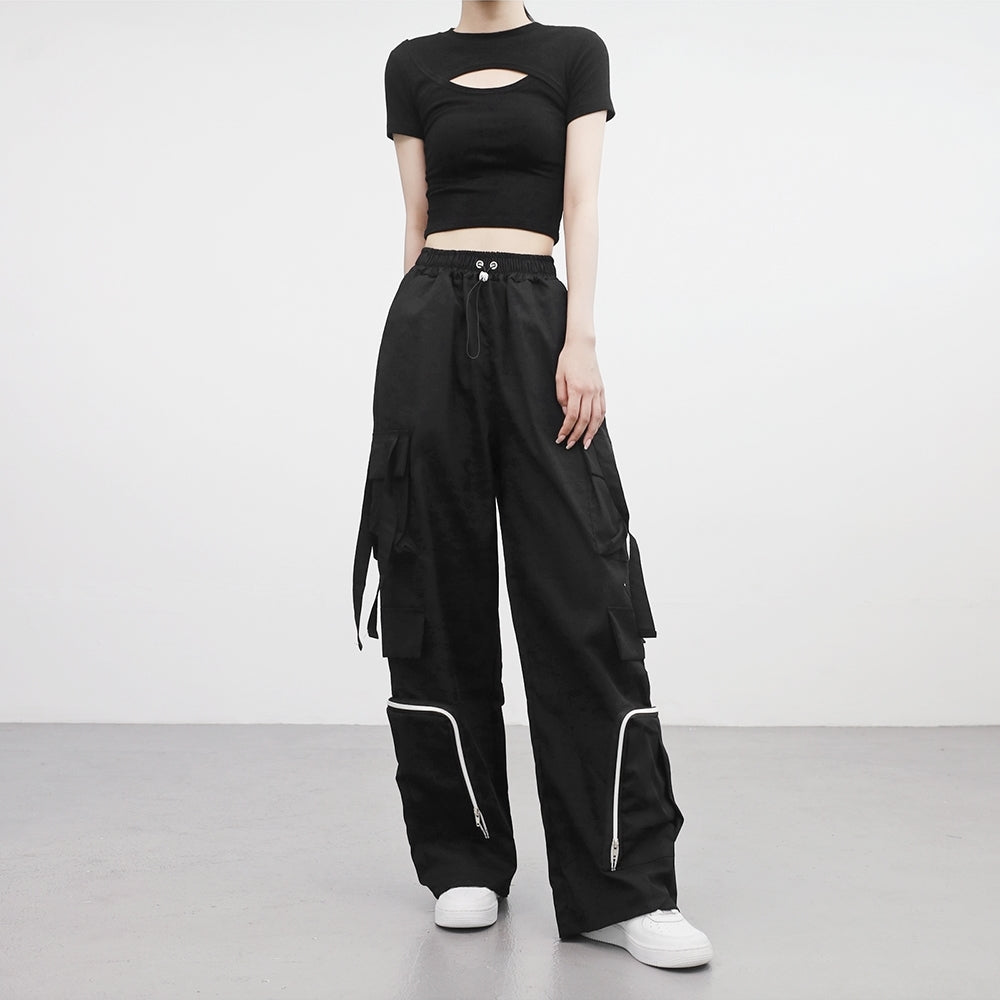 Utto Zipper Cargo Wide Pants