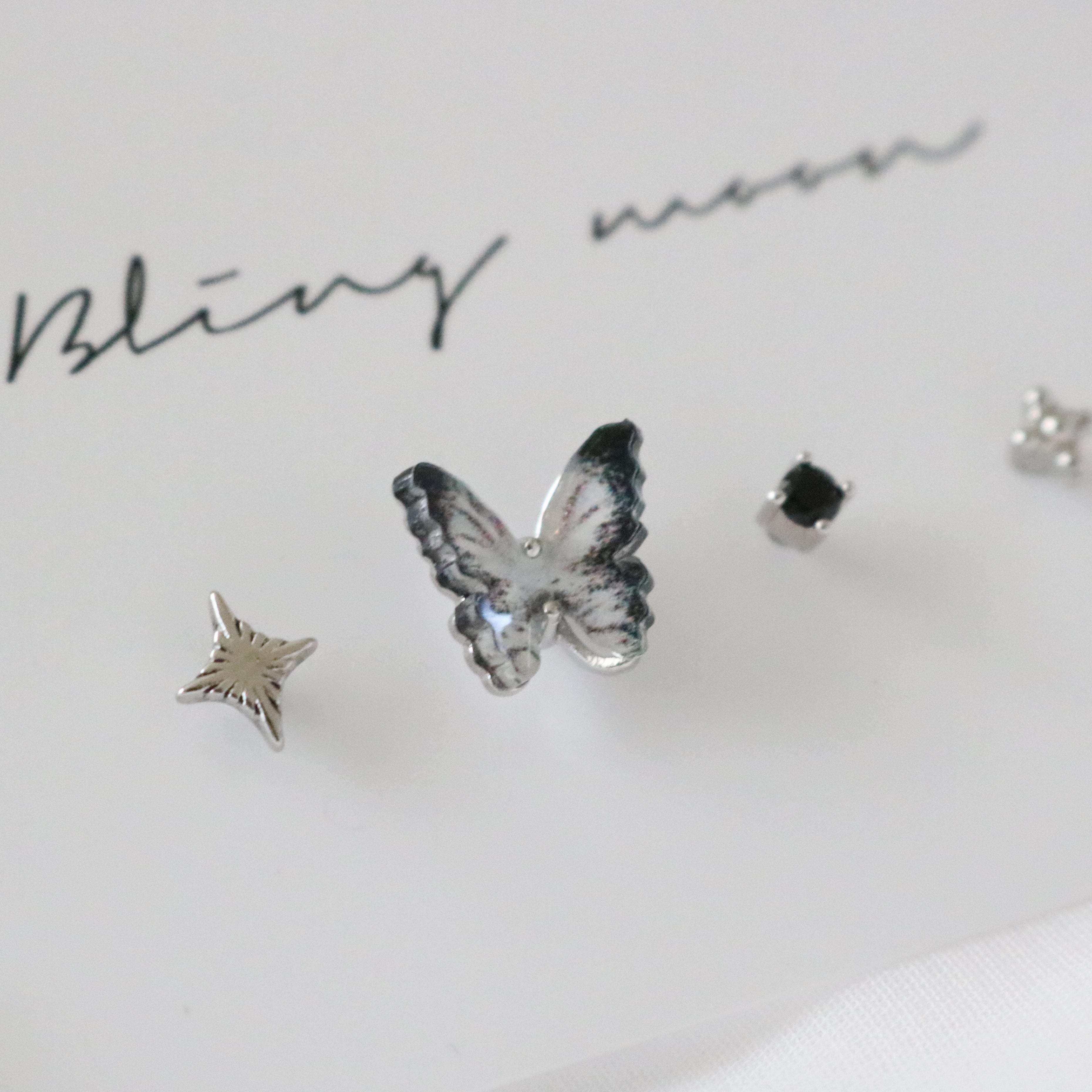 [4 set] Black Marble Twinkle Piercing Set