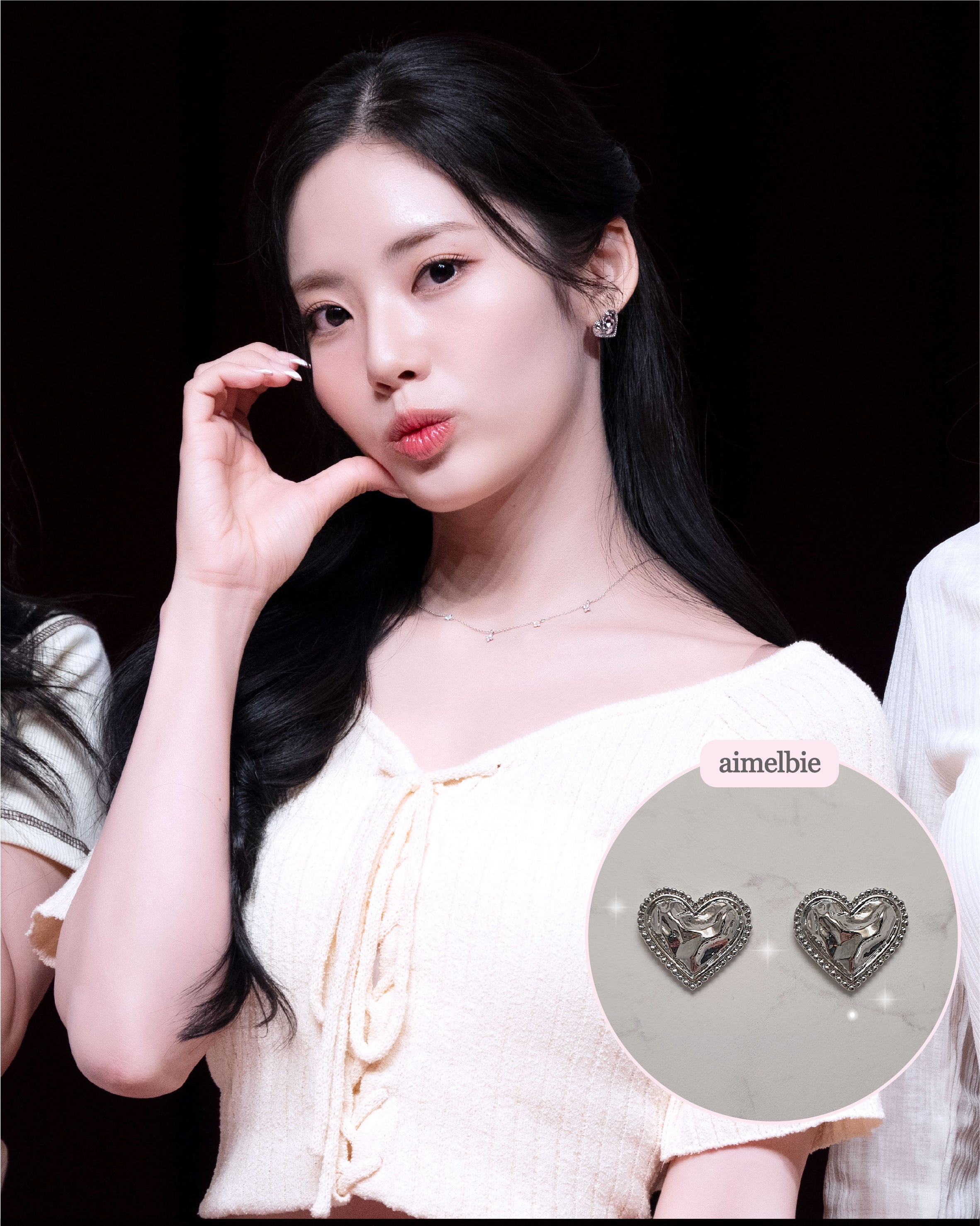  Silver Laced Hearts Piercing (Red Velvet Joy, IVE Gaeul, ITZY Yuna, fromis_9 Jiwon, Mamamoo Moonbyul Earrings)