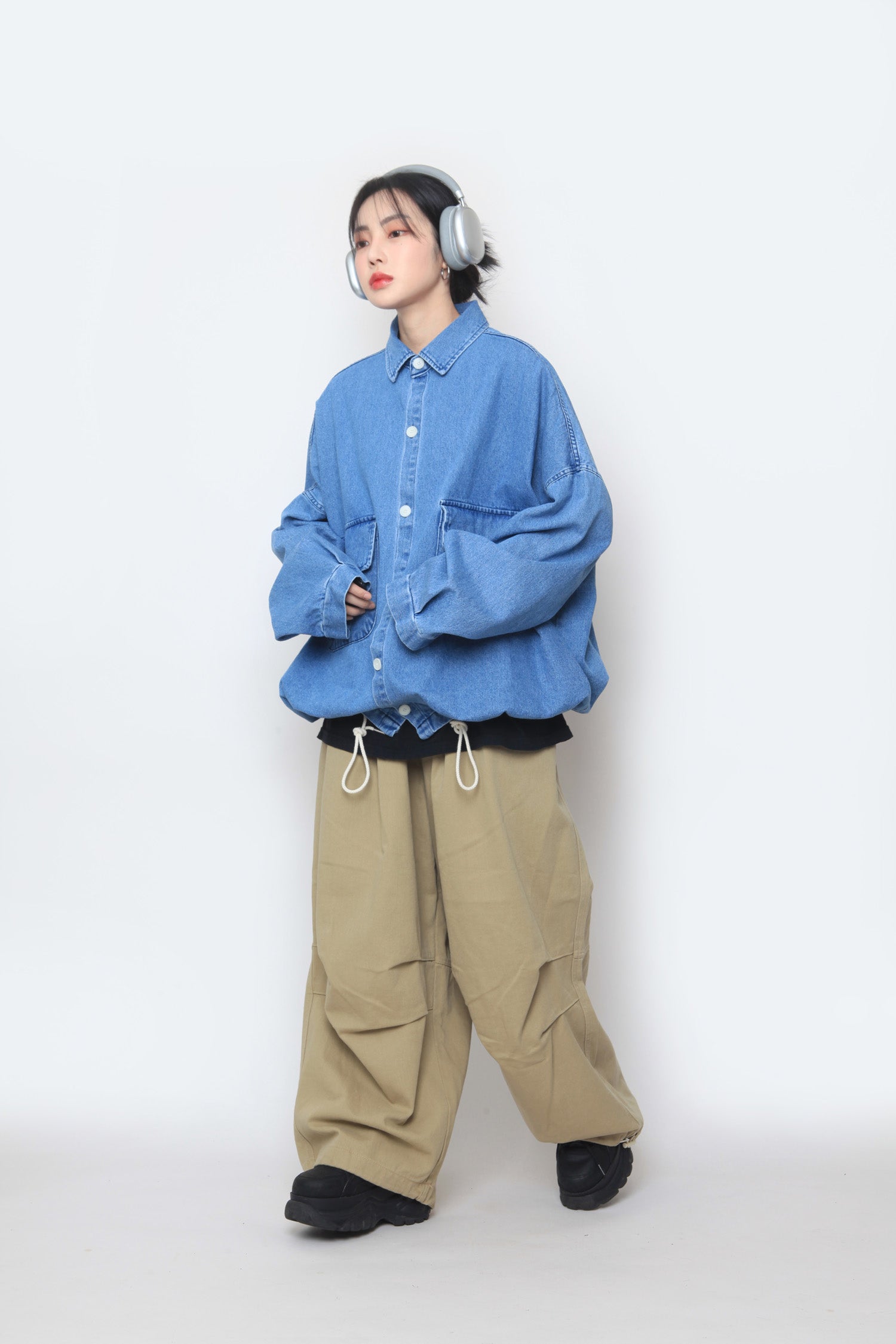 String balloon denim shirt