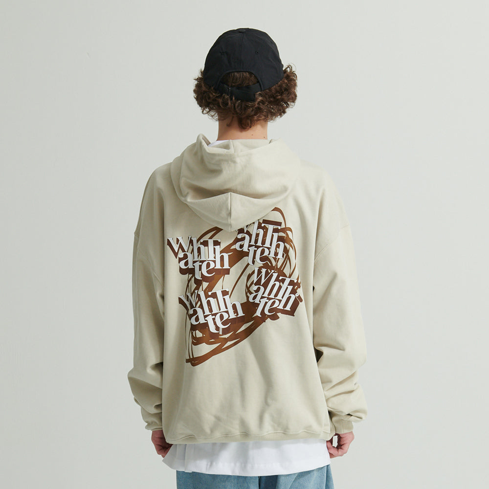 WHATTHE 3D Mixed Logo Print Hoodie (Heavy Sweat) Cream