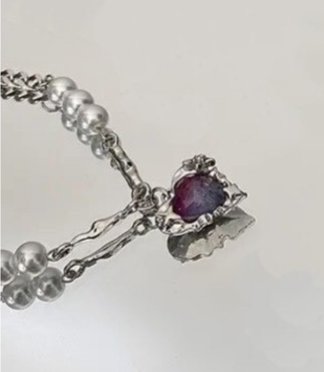 0097 Violet heart linked pearl bracelet