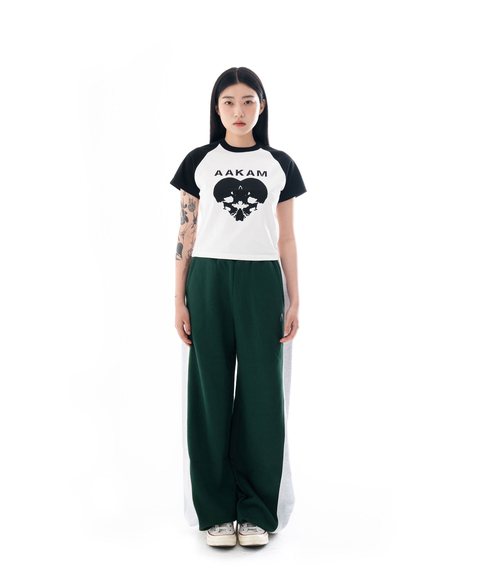 Skull Heart Raglan Half Top (Black)