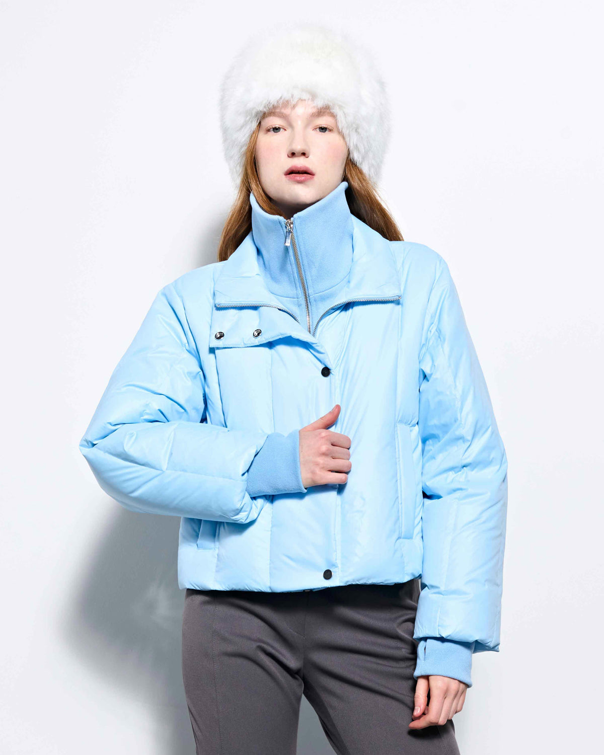 Rib Neck Goose Down Jacket _ Sky Blue