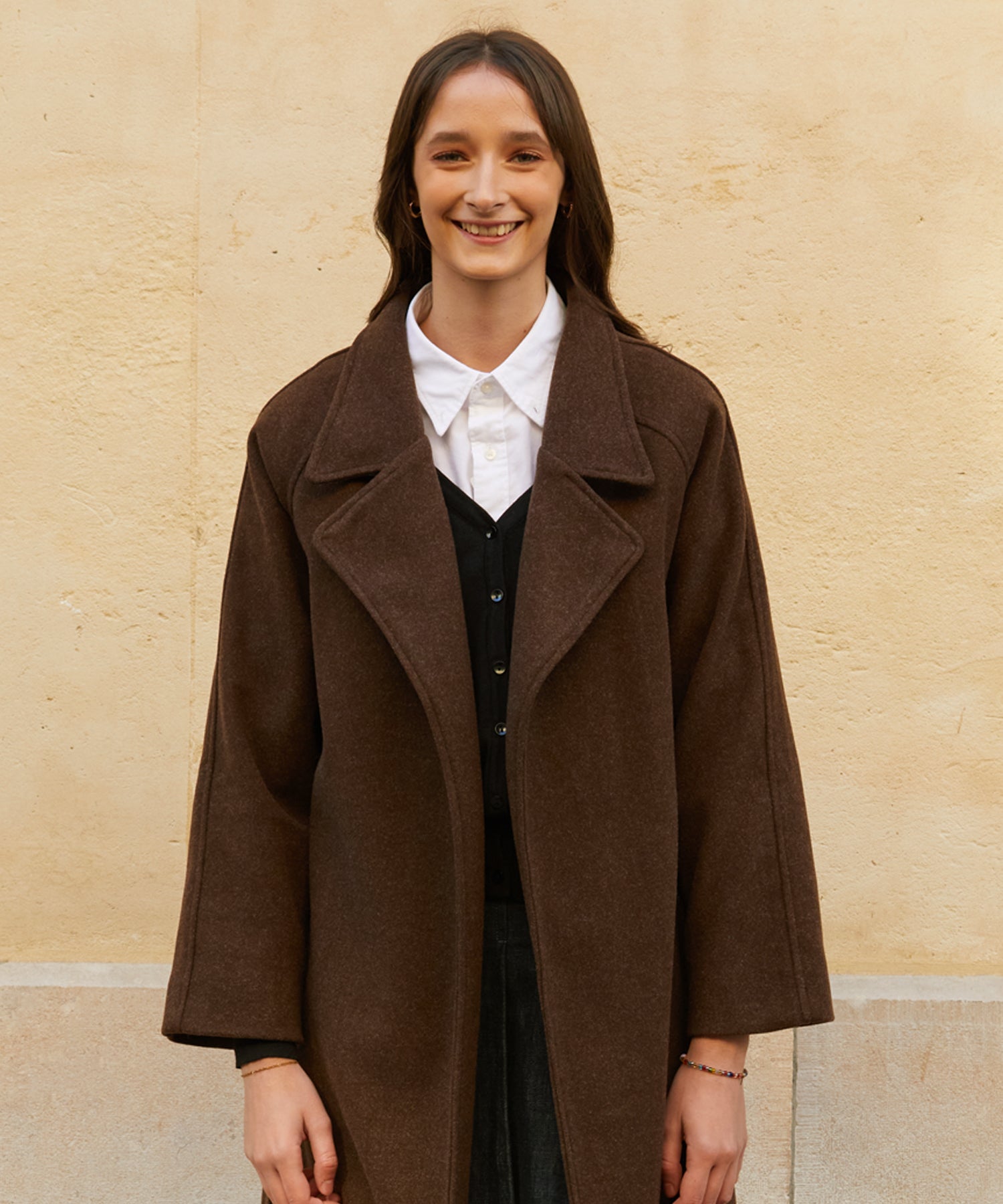 RCH wool blended robe coat brown