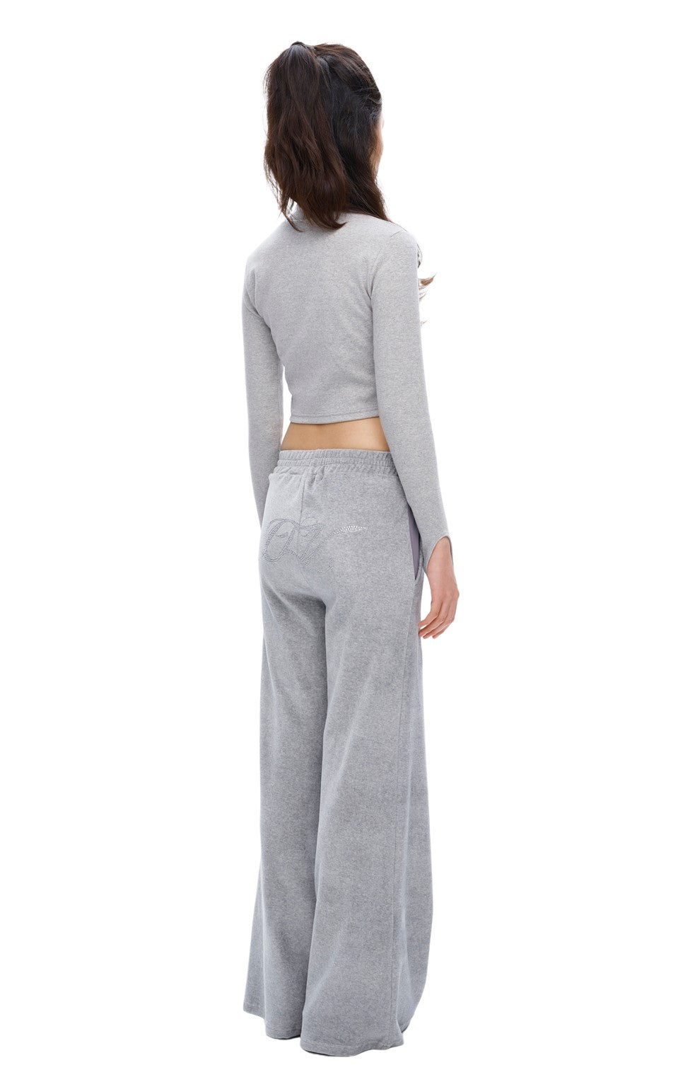 [IPT006-10] VELOURS GLITTER LOGO WIDE PANTS GRAY