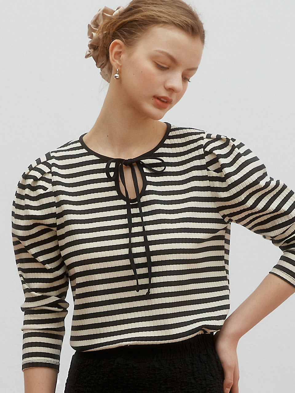 Ribbed  puff top - Ivory