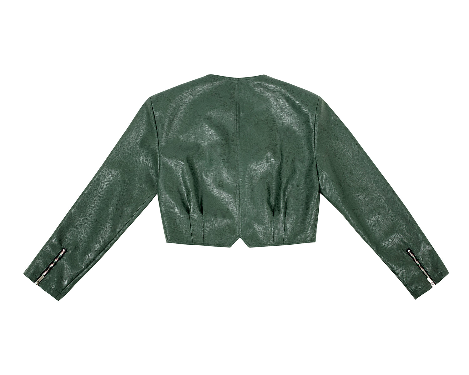 Faux-Leather Cropped Zip-Up Jacket _ Green