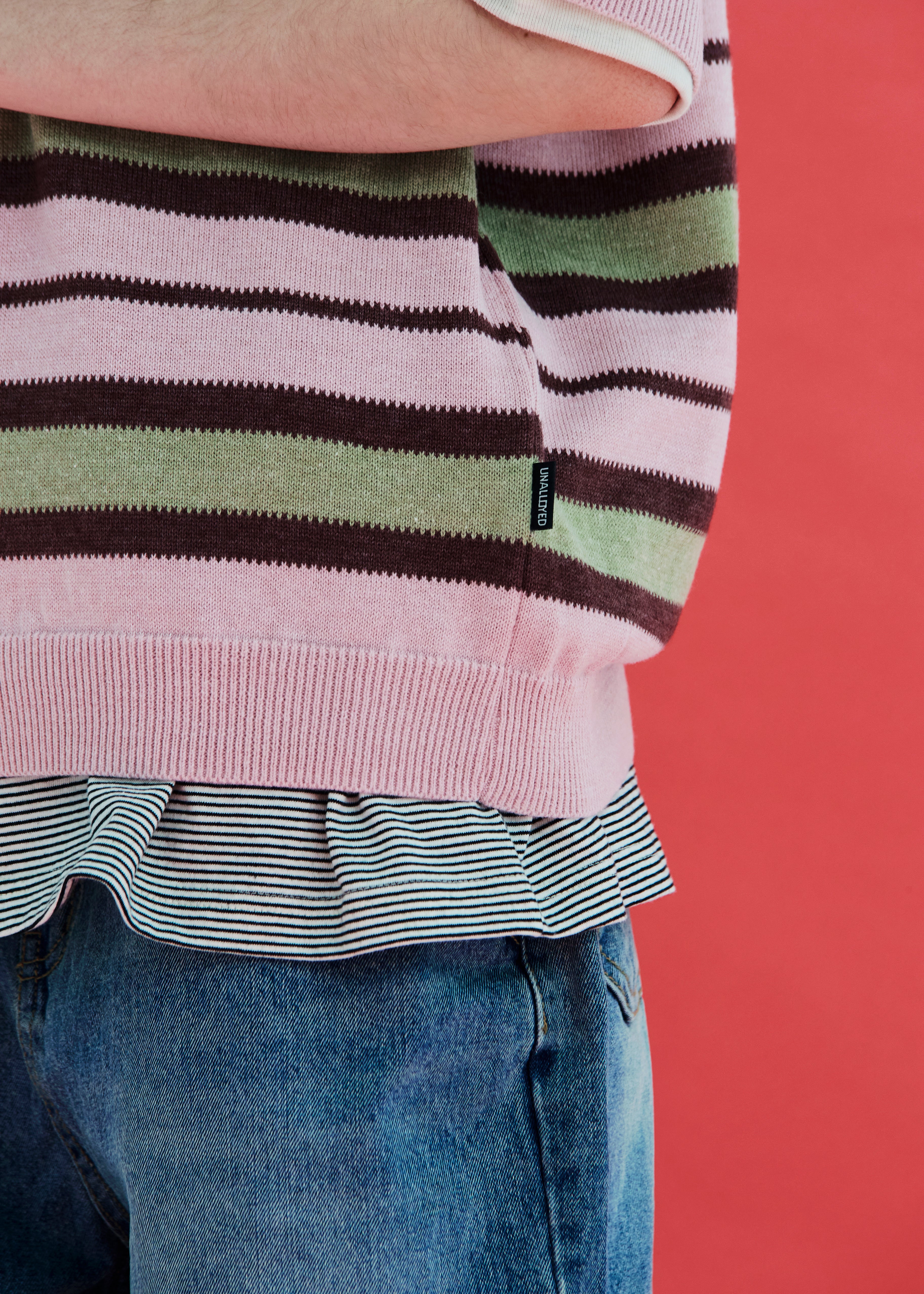 STRIPE KNIT POLO SHIRT / PINK