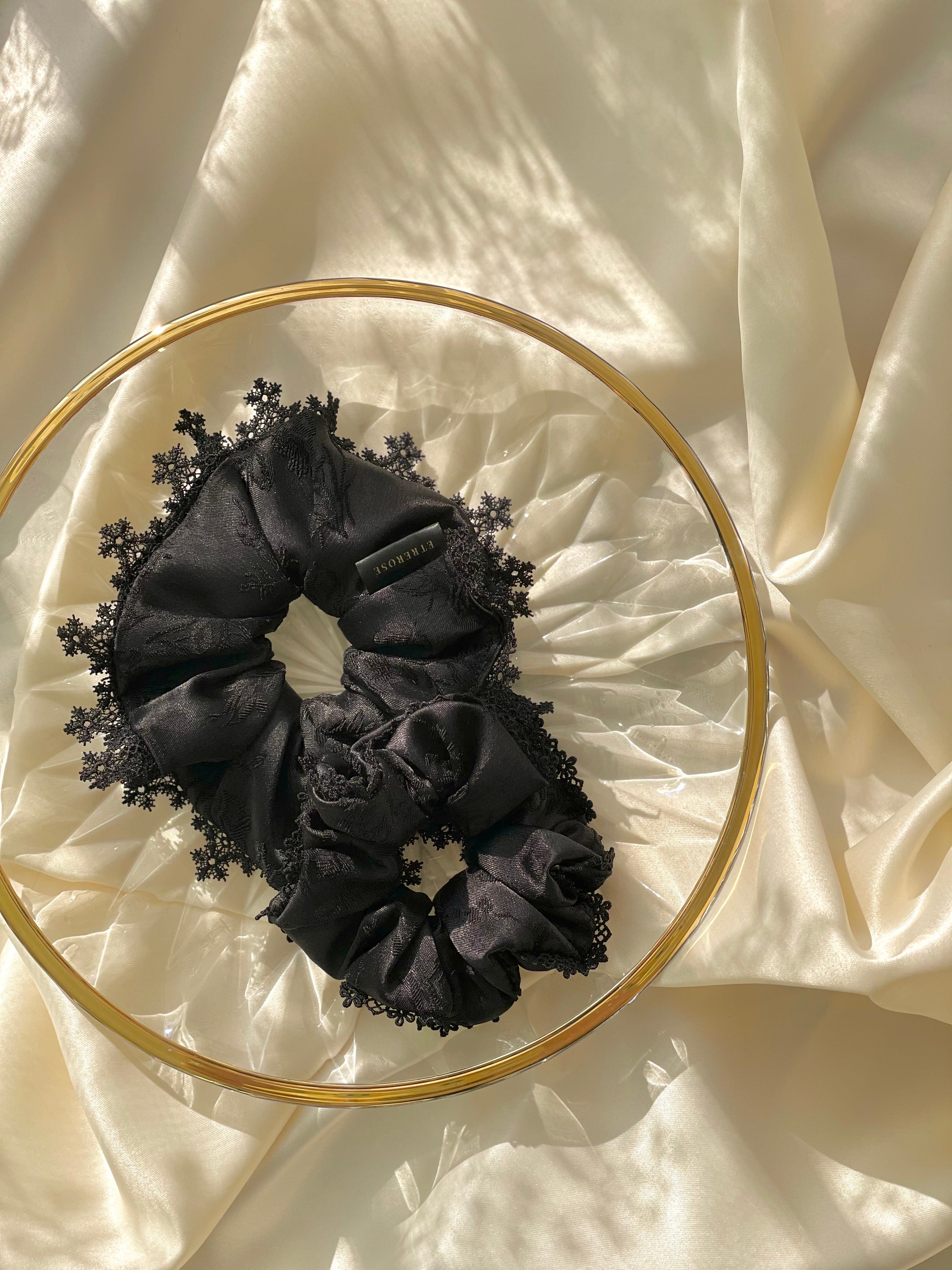 Rose Broderie Lace Satin Hair Scrunchie (SET)