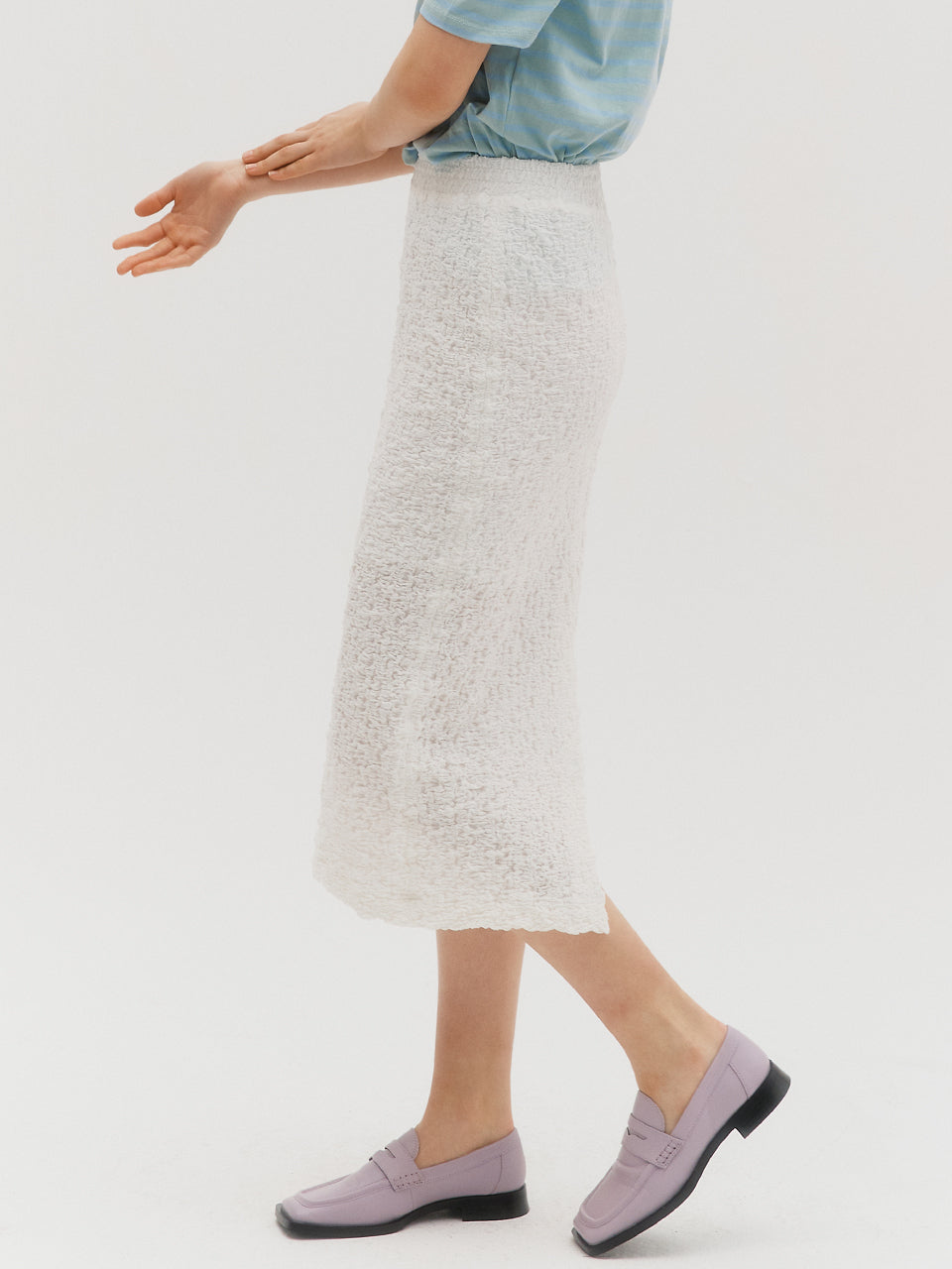 Crinkle slit skirt - White